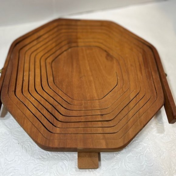 VTG Collapsible Octagon Wooden Fruit Bowl Basket Expandable, Foldable w/Handles - Picture 10 of 14